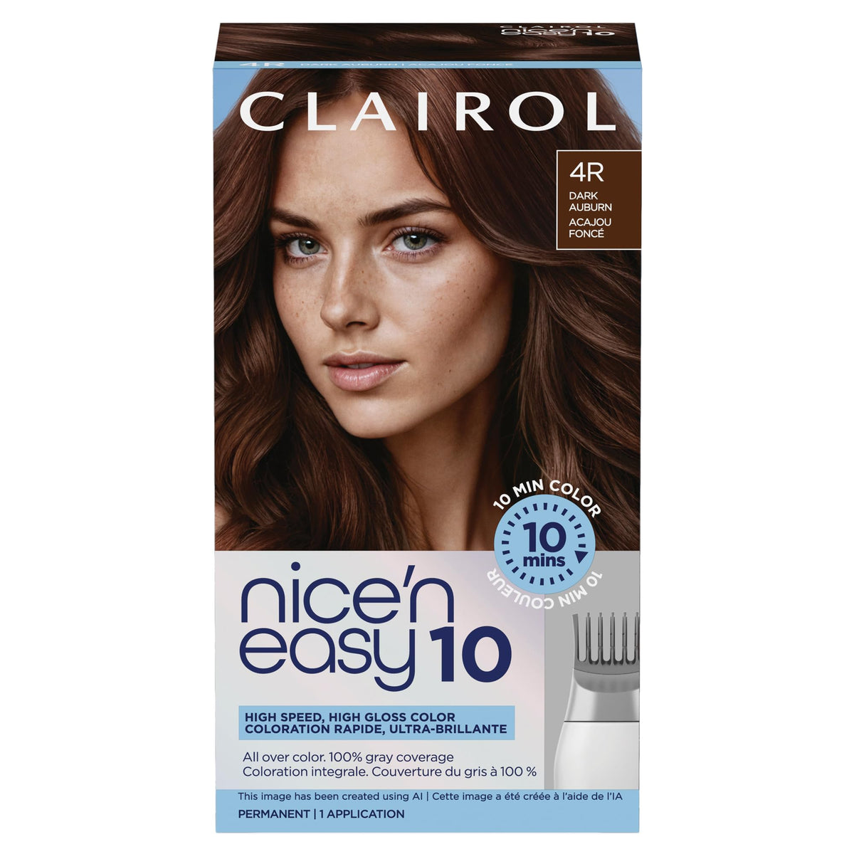 Clairol Nice'N Easy 10 Permanent Hair Dye 4R Dark Auburn packaging front view