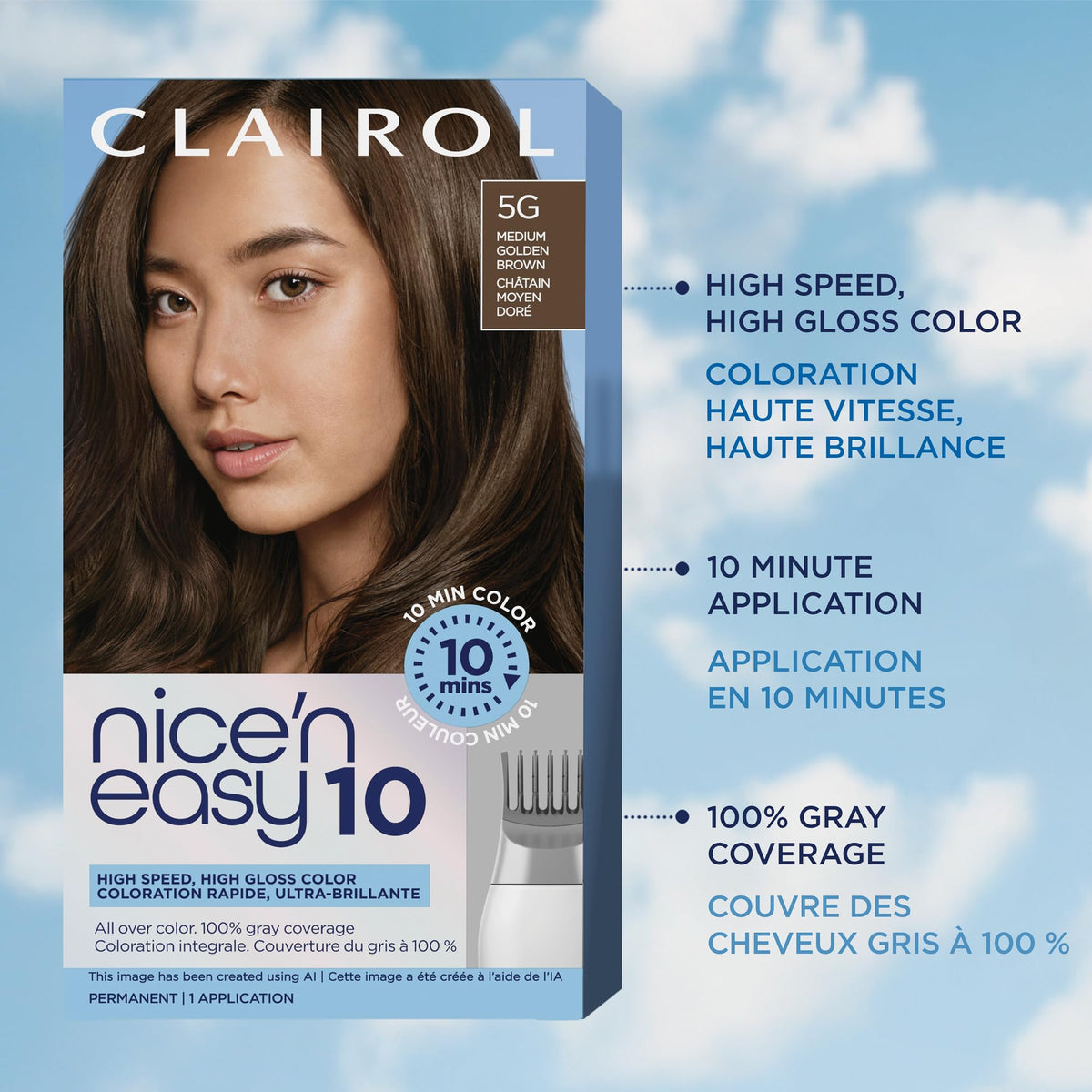 Clairol Nice'N Easy 10 Permanent Hair Dye 5G Medium Golden Brown glossy hair finish