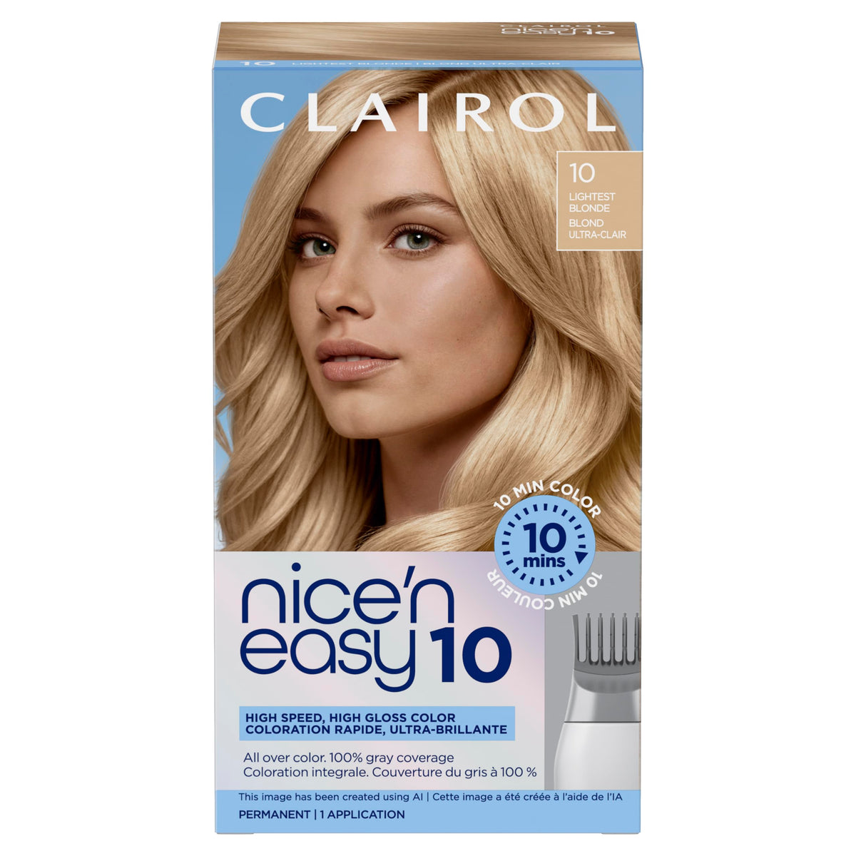 Clairol Nice'N Easy 10 Permanent Hair Dye packaging front view
