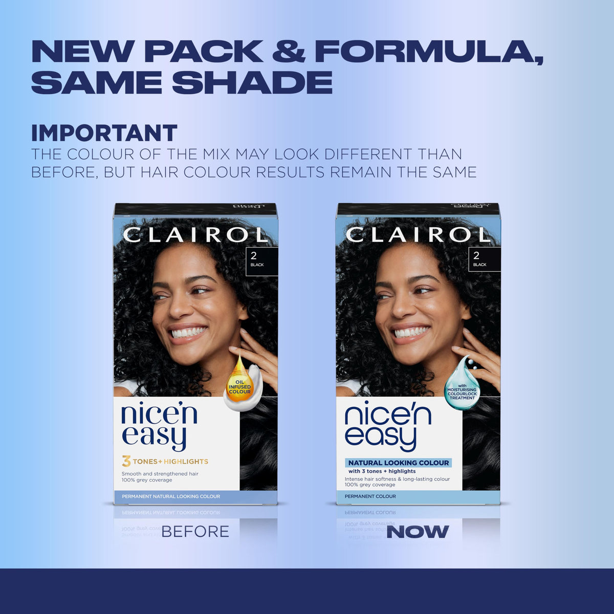 Clairol Nice'n Easy 2BB Blue Black hair dye application kit contents
