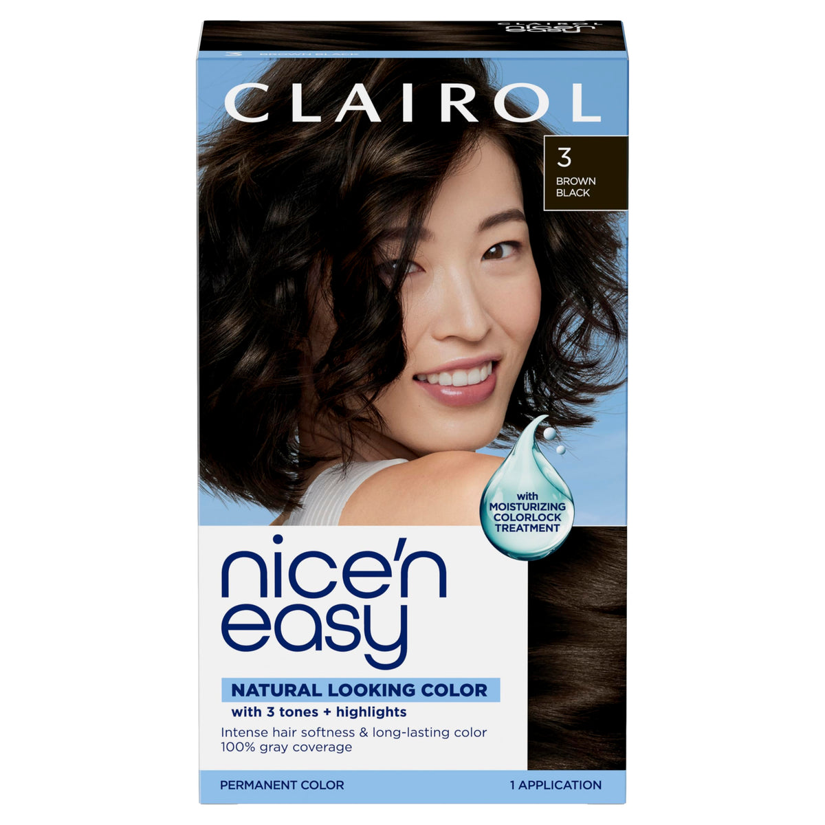 Clairol Nice'n Easy 3 Brown Black hair dye packaging front view