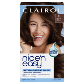 Clairol Nice'n Easy 5C Medium Cool Brown hair dye kit front view