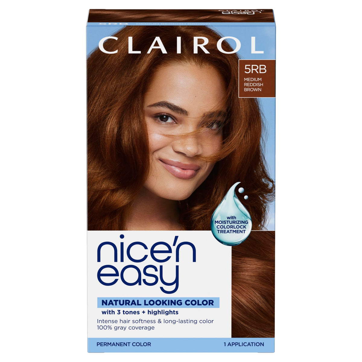 Clairol Nice'n Easy 5RB Medium Reddish Brown hair dye package front view