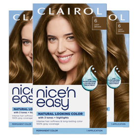 Clairol Nice'n Easy 6 Light Brown permanent hair dye pack front view