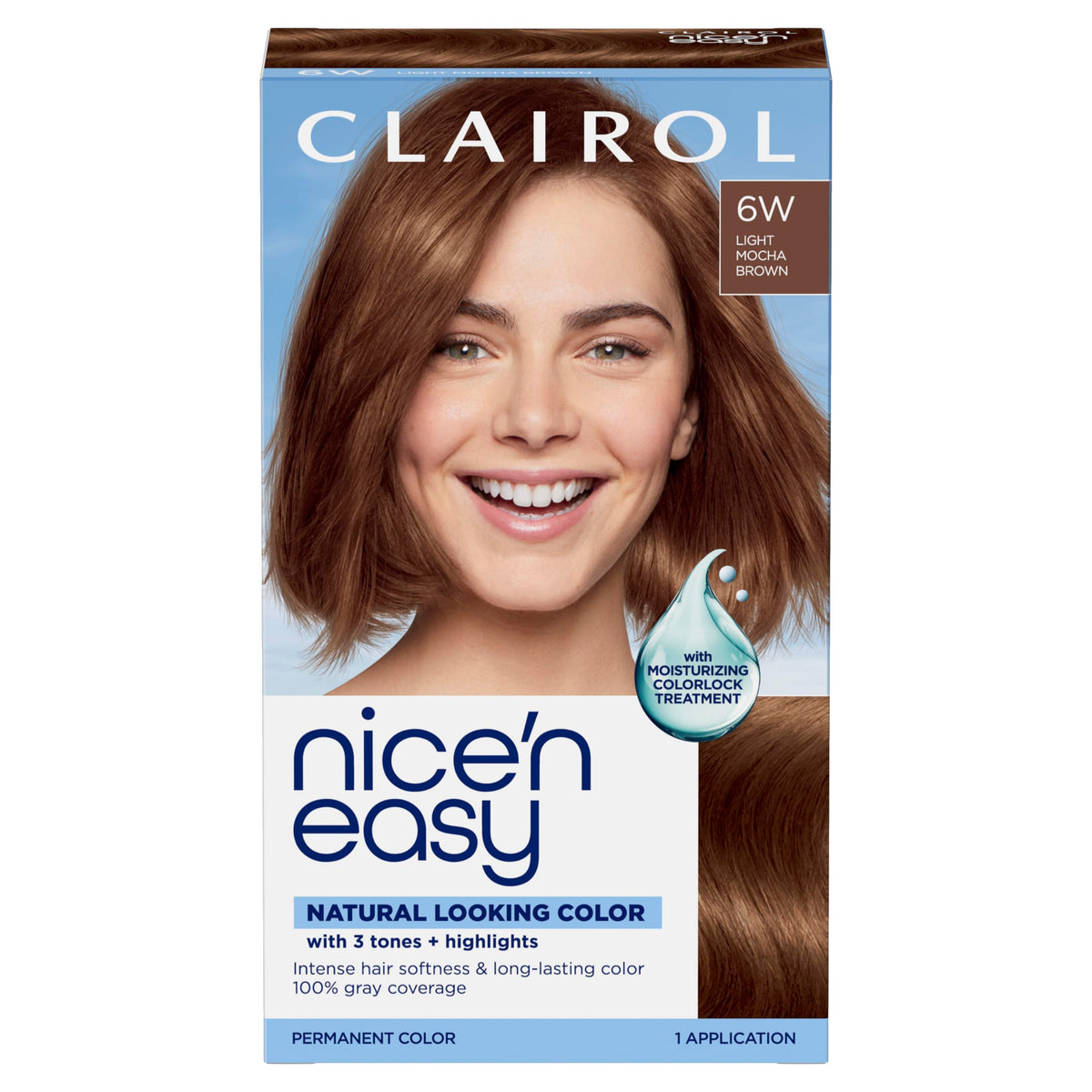 Clairol Nice'n Easy 6W Light Mocha Brown hair dye box front view