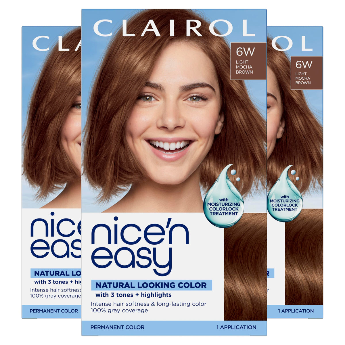 Clairol Nice'n Easy 6W Light Mocha Brown hair dye pack front view