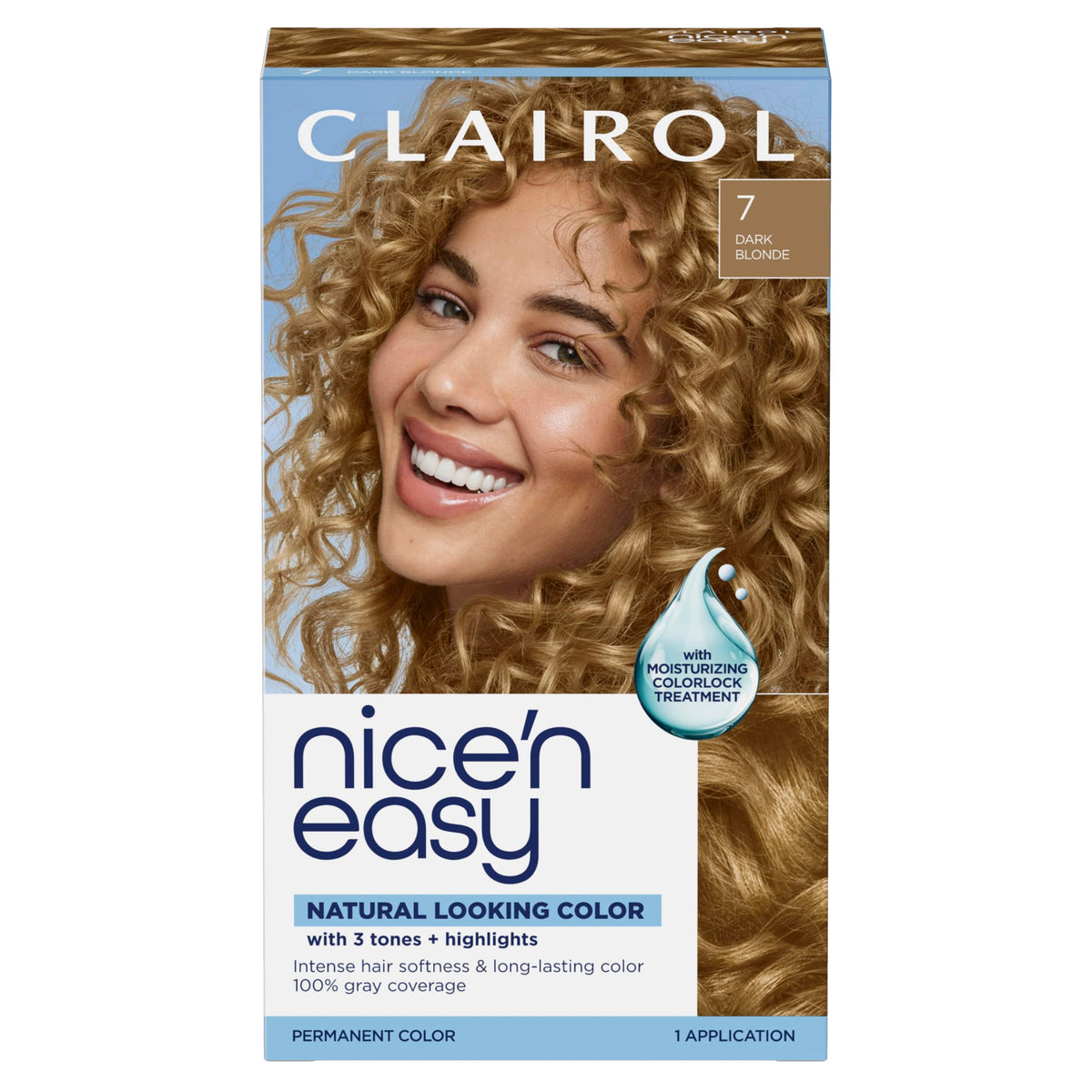 Clairol Nice'n Easy 7 Dark Blonde hair dye box front view