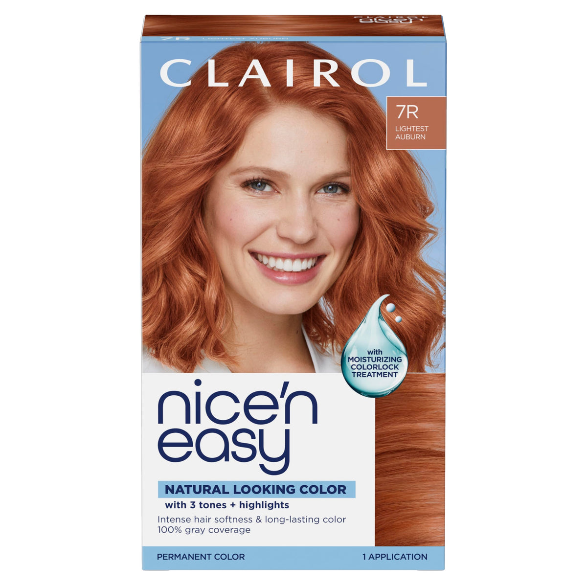Clairol Nice'n Easy 7R Lighest Auburn hair dye box front view