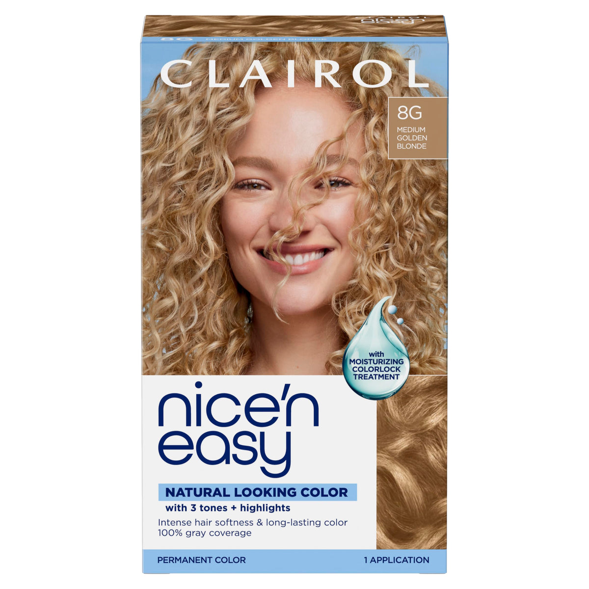 Clairol Nice'n Easy 8G Medium Golden Blonde hair dye box front view