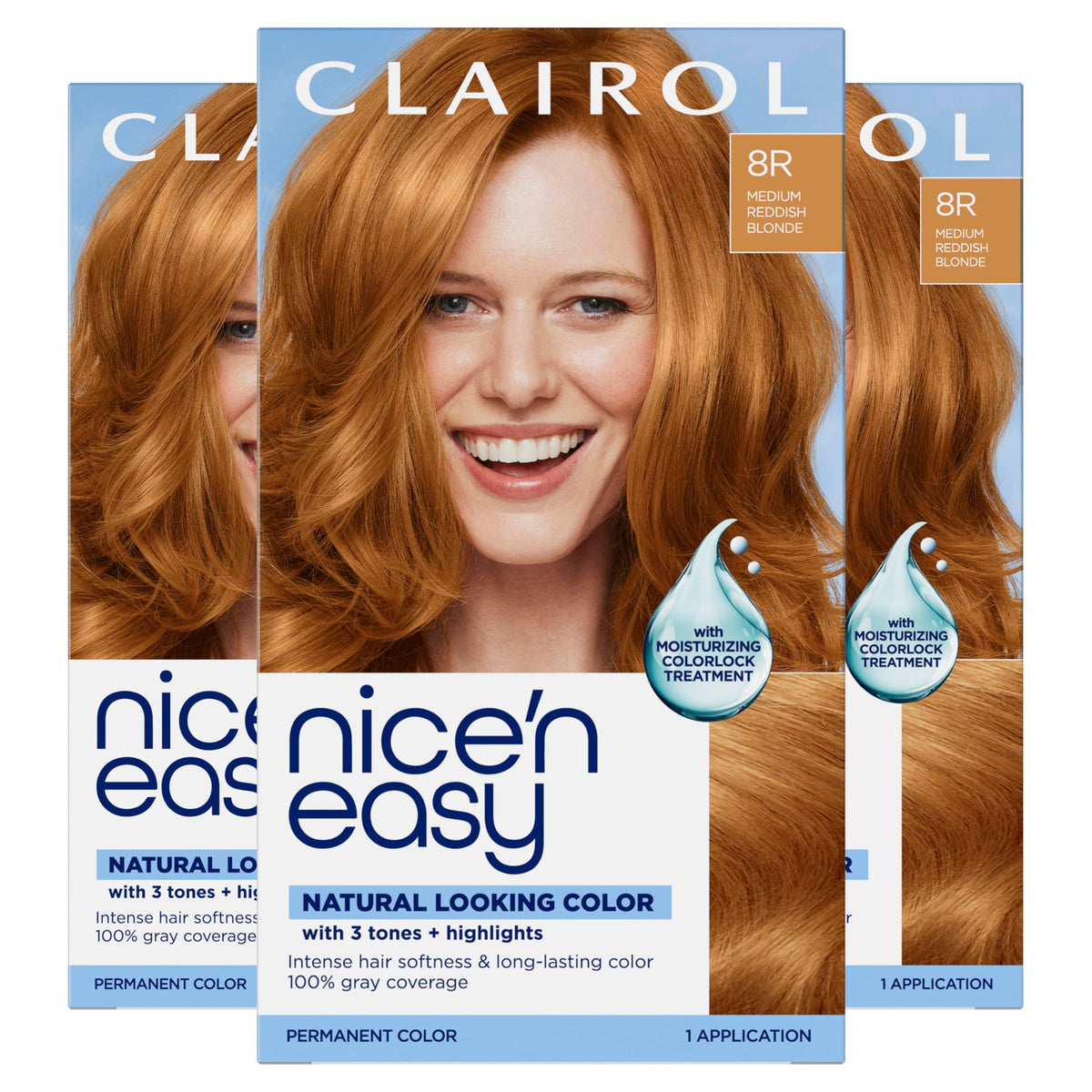 Clairol Nice'n Easy 8R Medium Reddish Blonde Hair Dye packaging front view