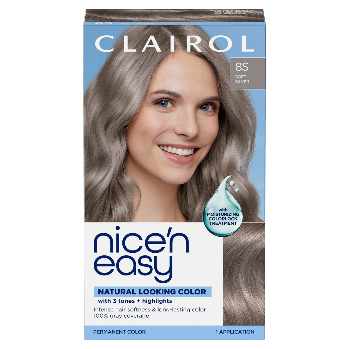 Clairol Nice'n Easy 8S Soft Silver hair dye packaging front view