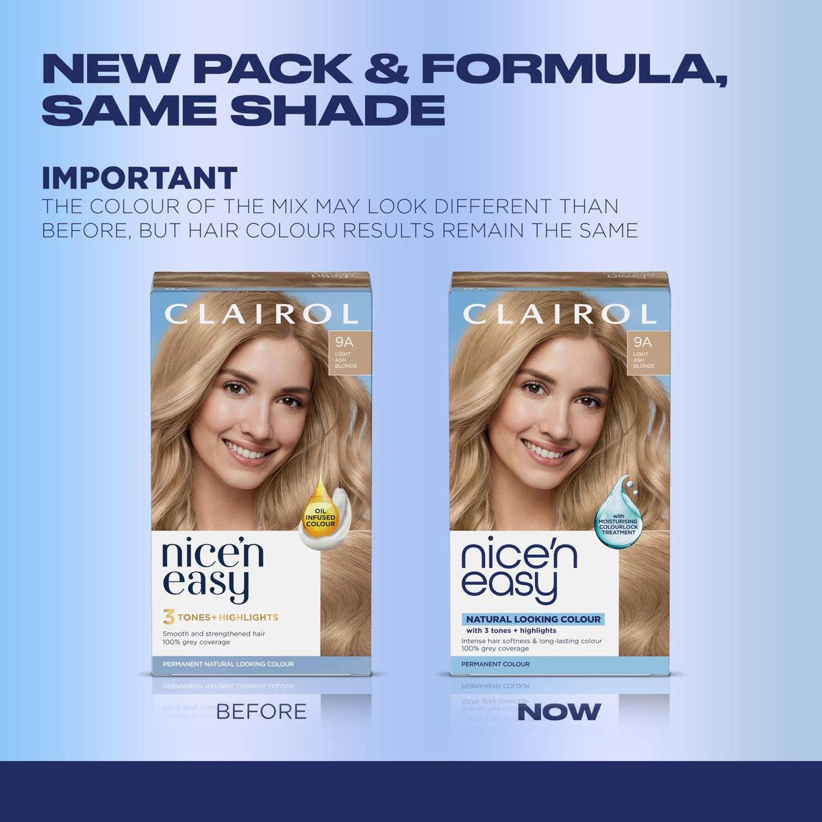 Clairol Nice'n Easy box with instructions and shade details