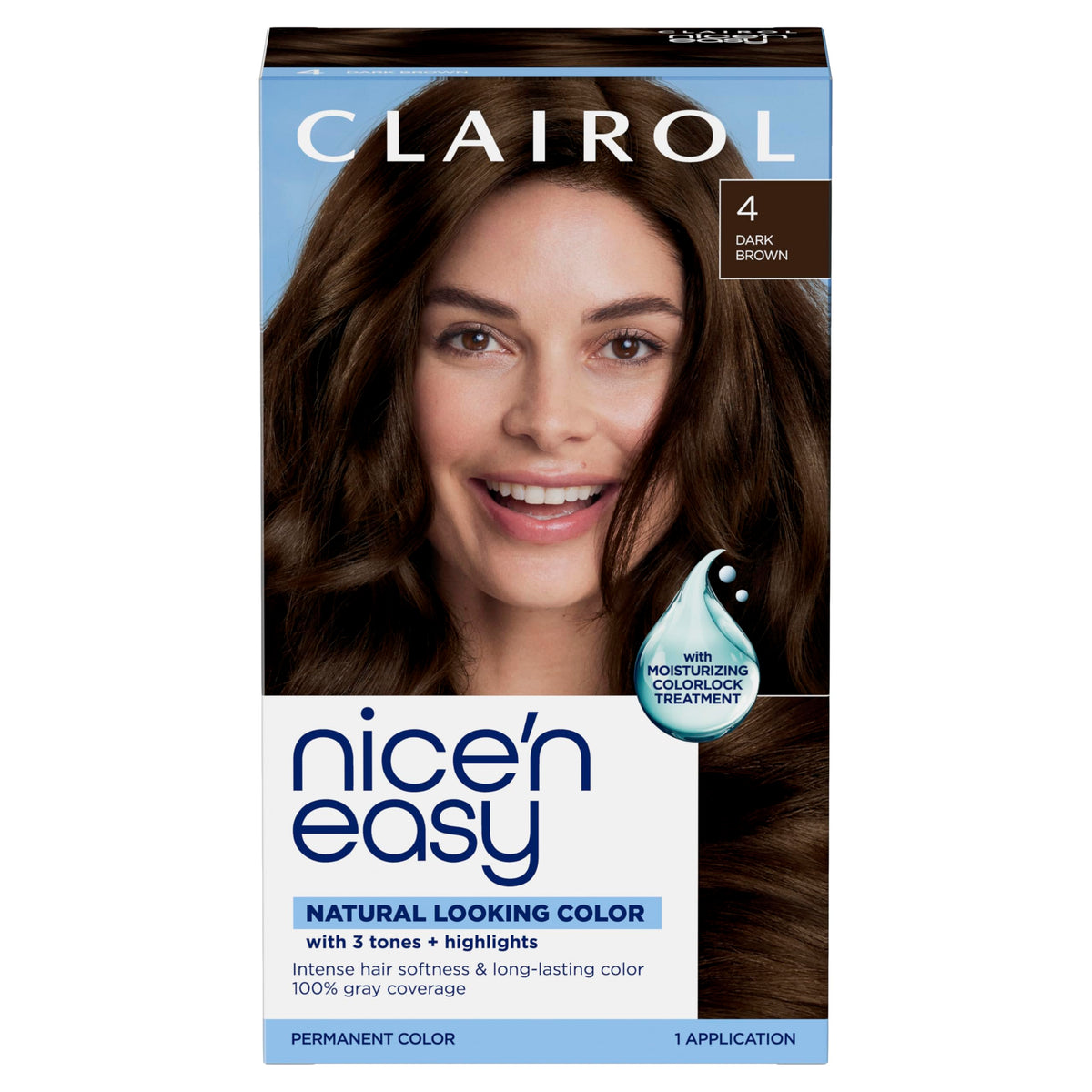 Clairol Nice'n Easy Permanent Hair Dye 4 Dark Brown packaging front view