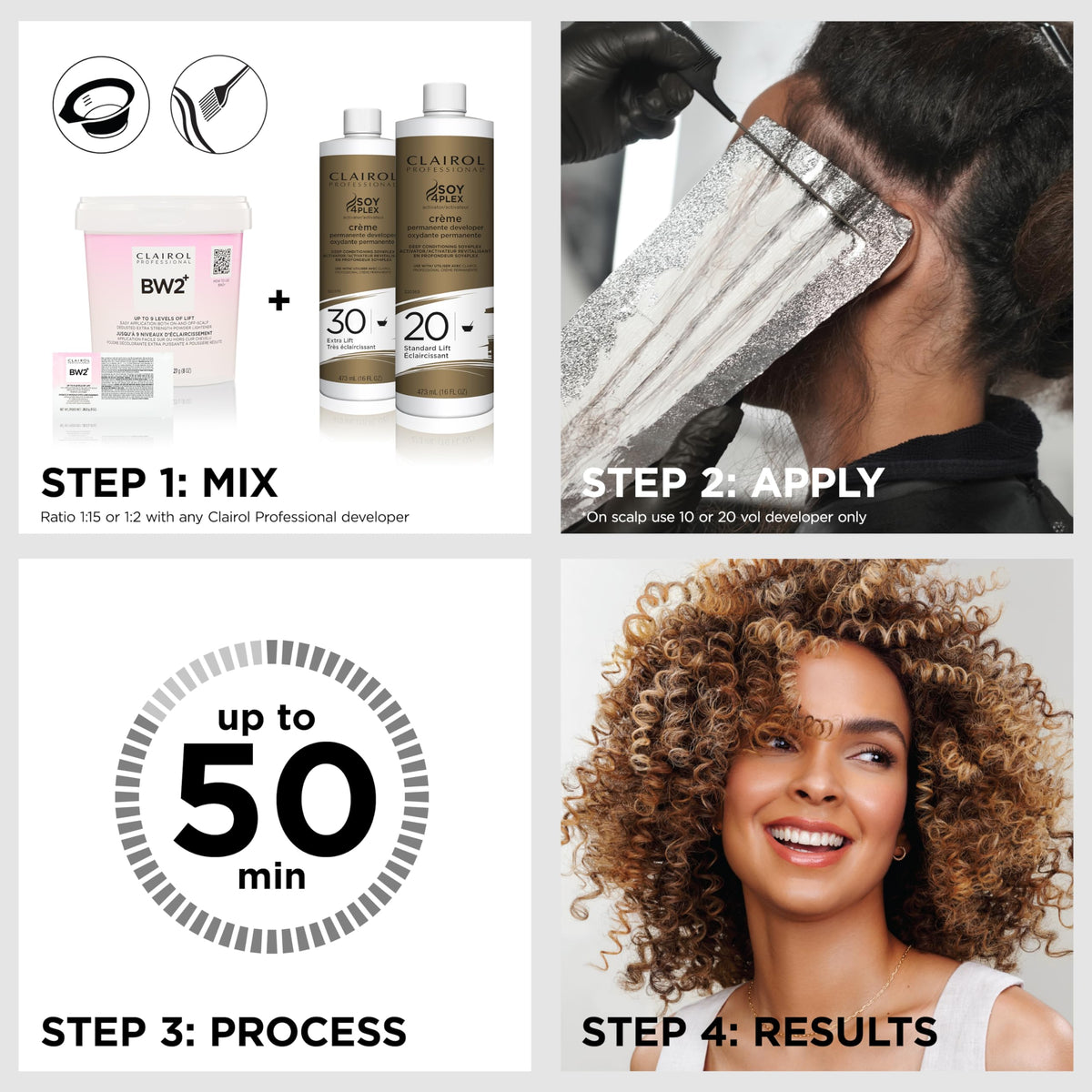 Clairol Professional BW2+ lightening results before and after