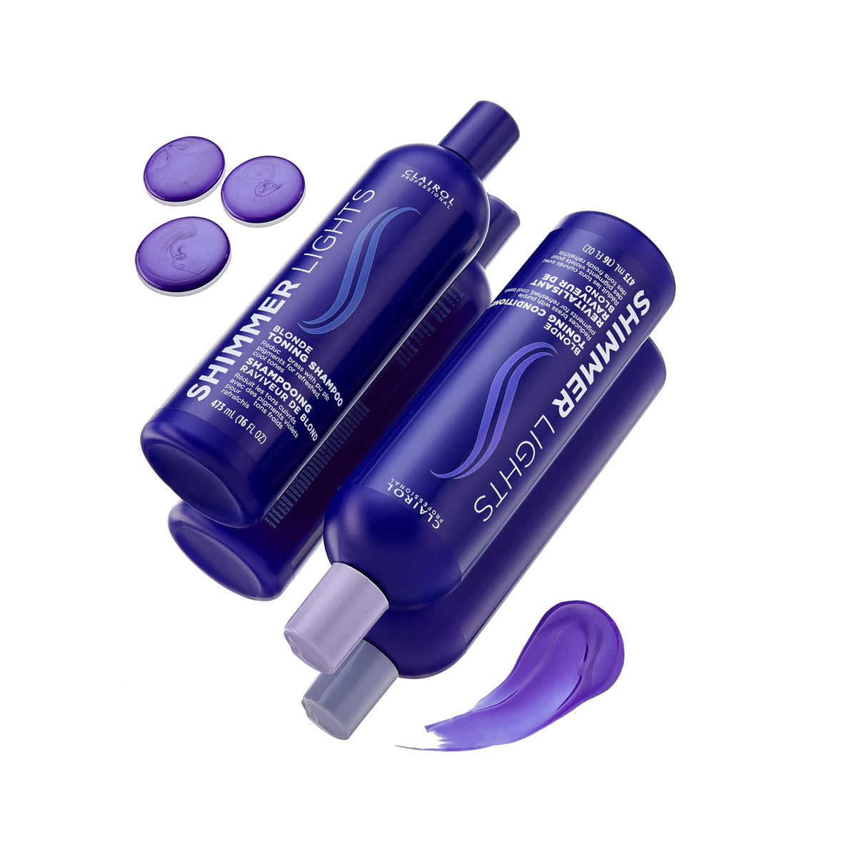 Clairol Professional Shimmer Lights Purple Shampoo pouring into hand