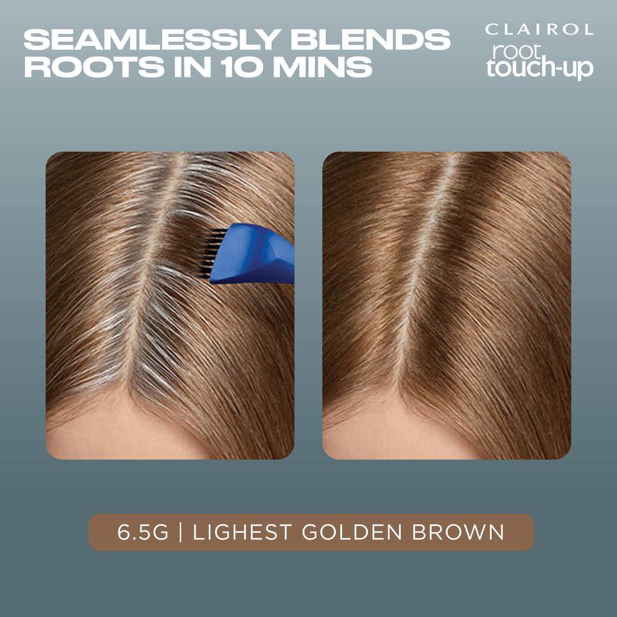 Clairol Root Touch Up application process with mixed dye in bowl