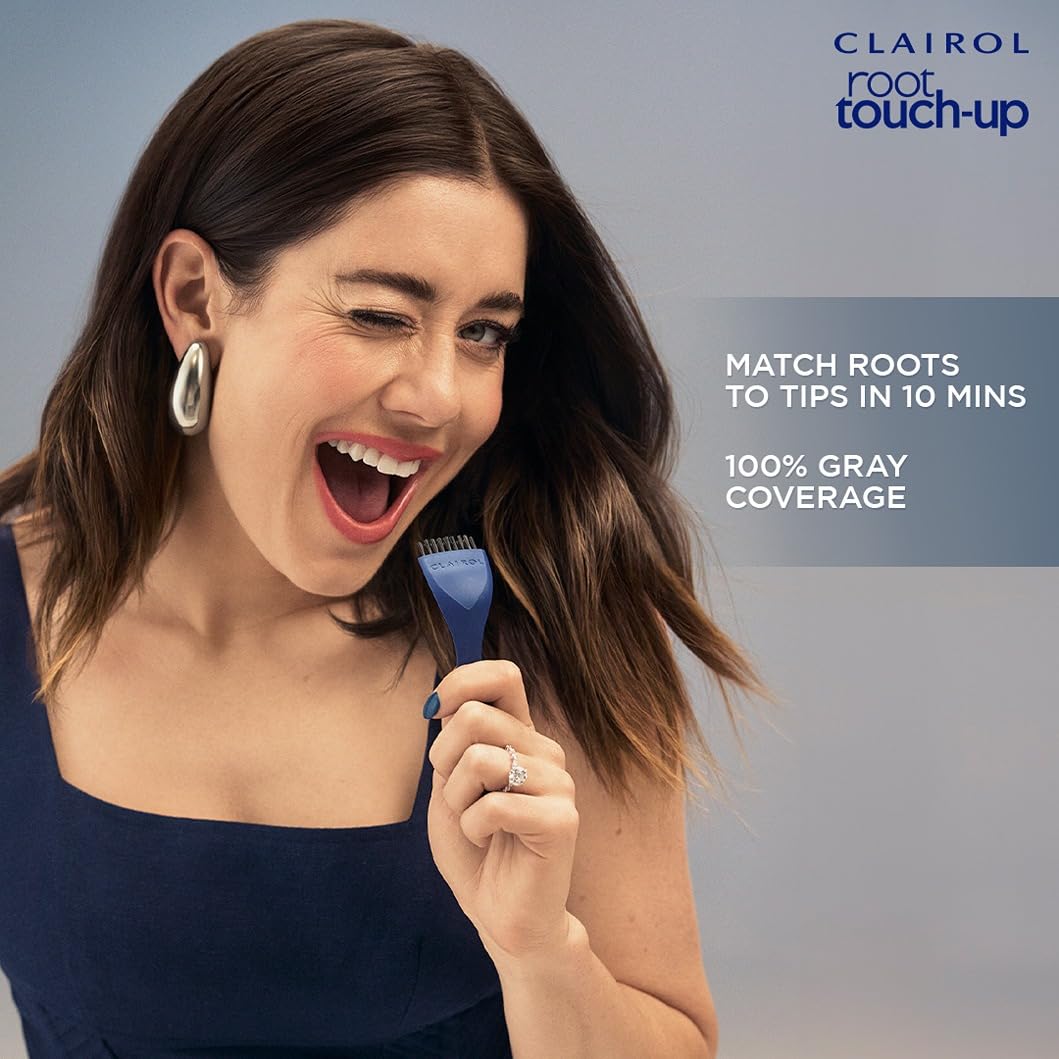 Clairol Root Touch Up kit contents including brush and bowl