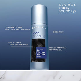Clairol Root Touch-Up spray demonstrating application on hair