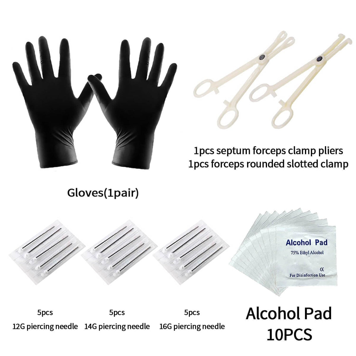 Clamps and gloves from A-minusone body piercing kit