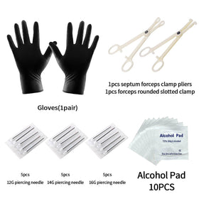 Clamps and gloves from A-minusone body piercing kit