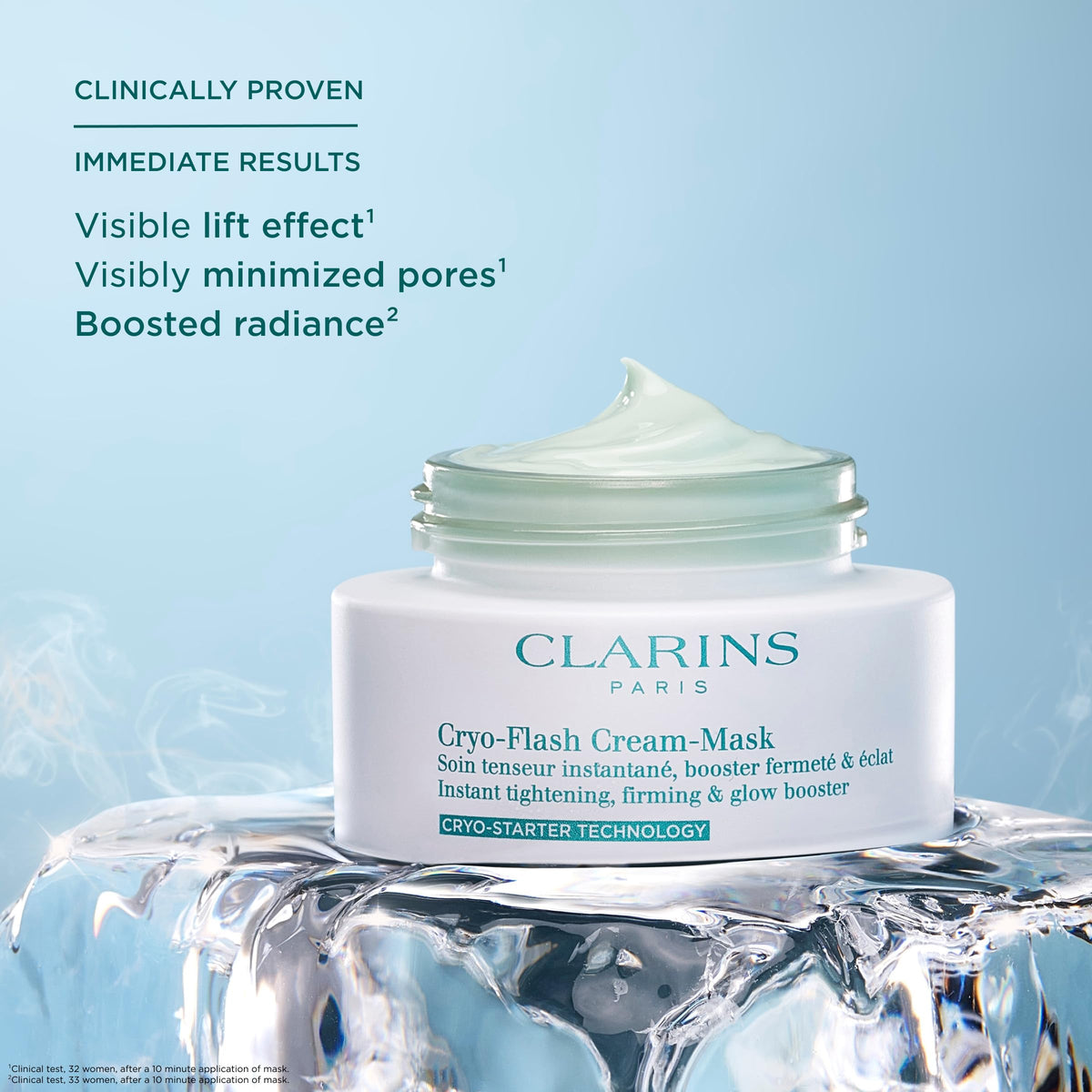 CLARINS Cryo-Flash Face Mask application on a model's face