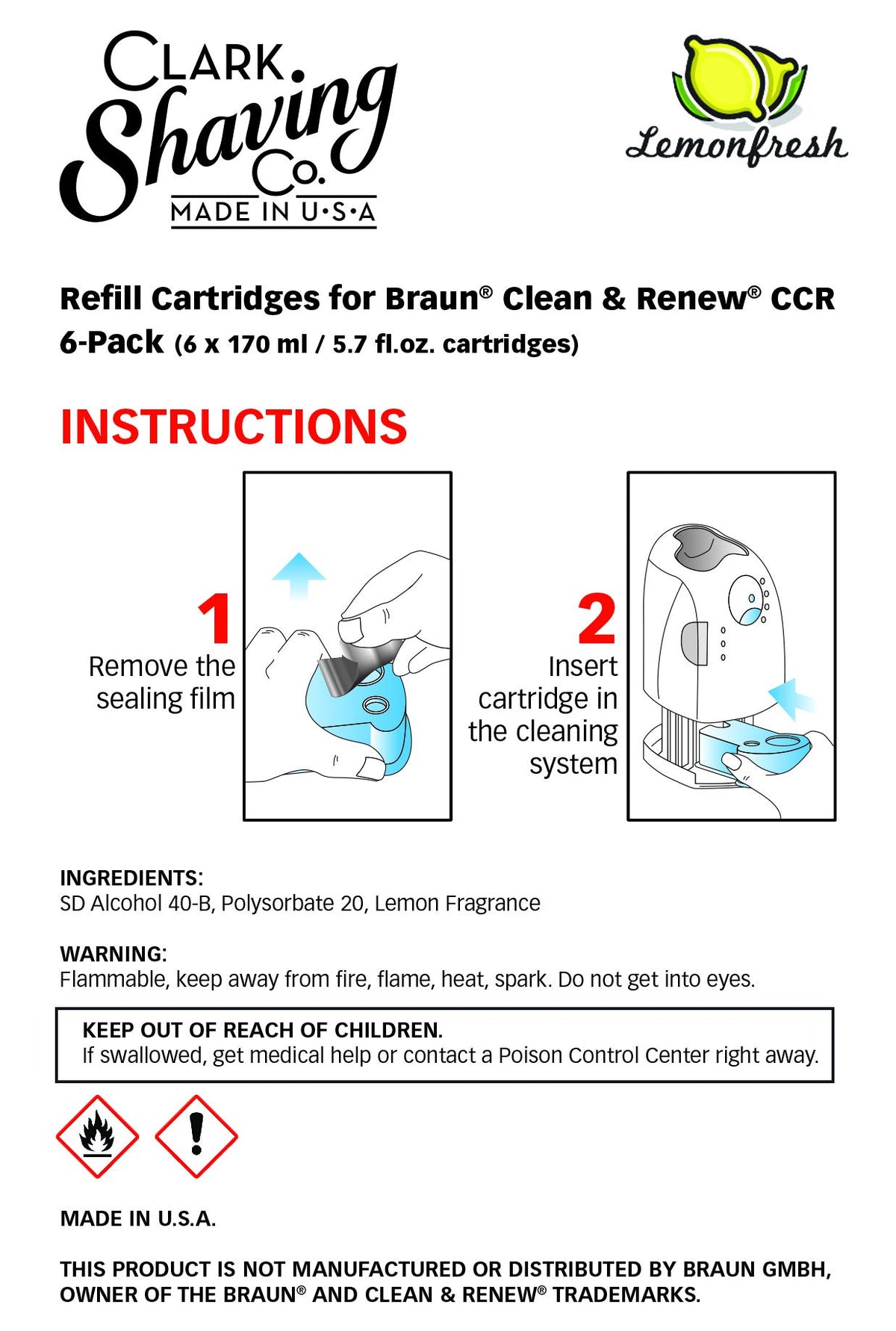 Clark Shaving Co. Refill Cartridges for Braun Clean & Renew packaging