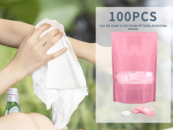 Classycoo compressed towels displayed on a travel bag