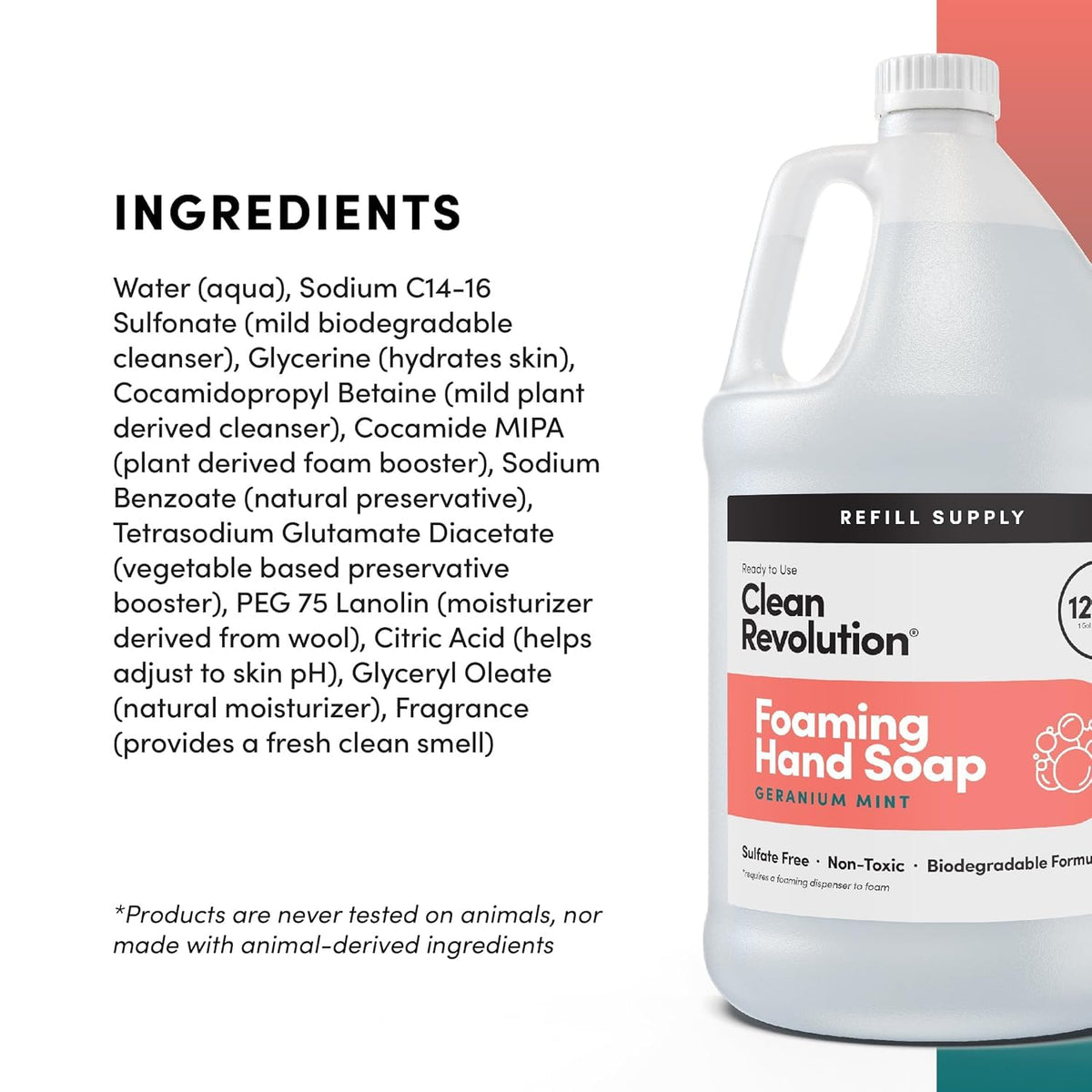 Clean Revolution Foaming Hand Soap Refill 128 Fl Oz Geranium Mint close-up of foam