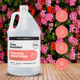 Clean Revolution Foaming Hand Soap Refill 128 Fl Oz Geranium Mint in kitchen setting