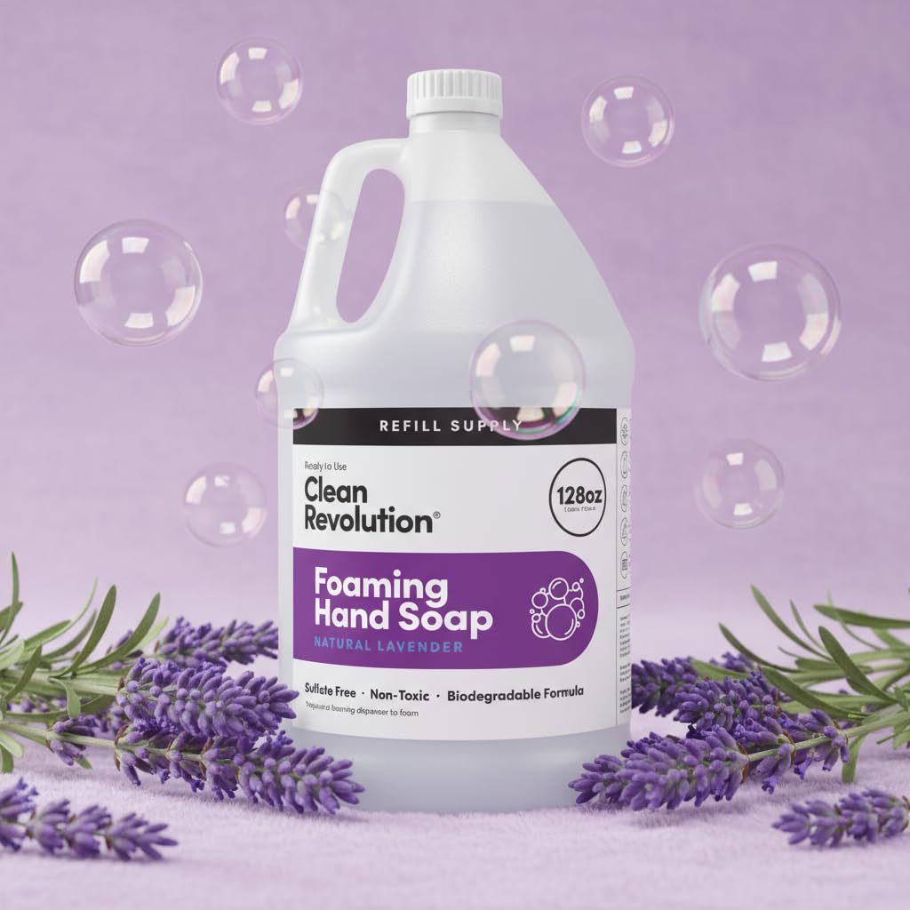 Clean Revolution Foaming Hand Soap Refill 128oz Natural Lavender in kitchen setting