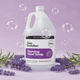 Clean Revolution Foaming Hand Soap Refill 128oz Natural Lavender in kitchen setting