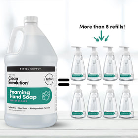 Clean Revolution Foaming Hand Soap Refill in a bathroom setting