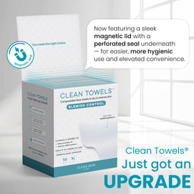 CLEAN SKIN CLUB Blemish Control Clean Towels XL showing biodegradable materials