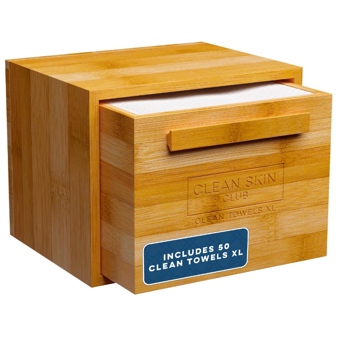 CLEAN SKIN CLUB Luxe Bamboo Container front view with pullout drawer