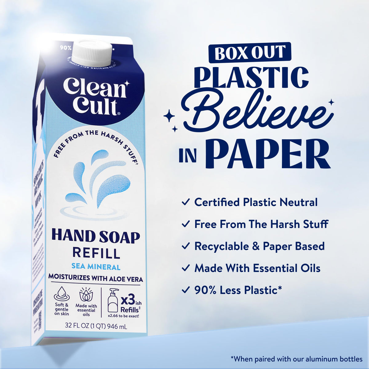 Cleancult hand soap refill packaging with aloe vera and essential oils