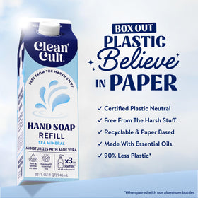 Cleancult hand soap refill packaging with aloe vera and essential oils