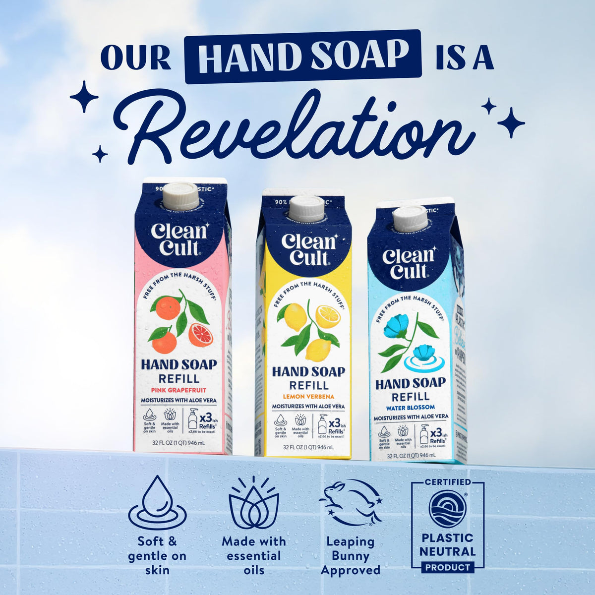 Cleancult hand soap refill showing eco-friendly paper-based packaging