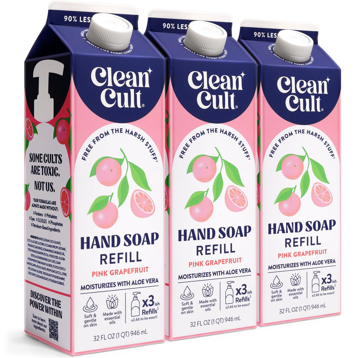 Cleancult Liquid Hand Soap Refill Pink Grapefruit 32 oz front view