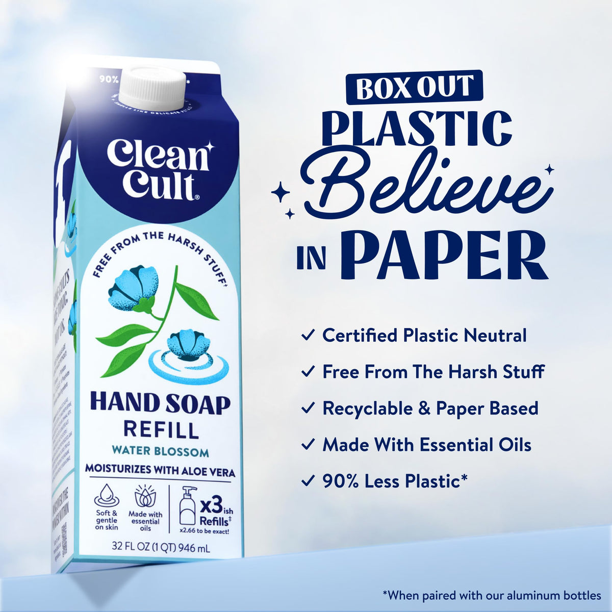 Cleancult Liquid Hand Soap Refill Water Blossom 32 oz back view