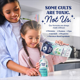 Cleancult Liquid Hand Soap Refill Water Blossom being poured into a dispenser