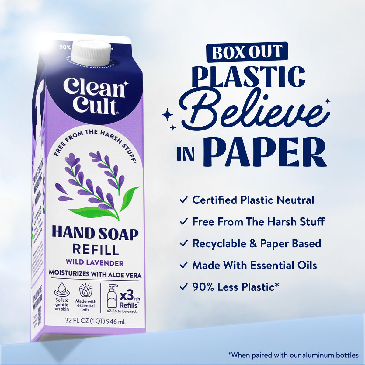 Cleancult Wild Lavender Liquid Hand Soap refill pack side view