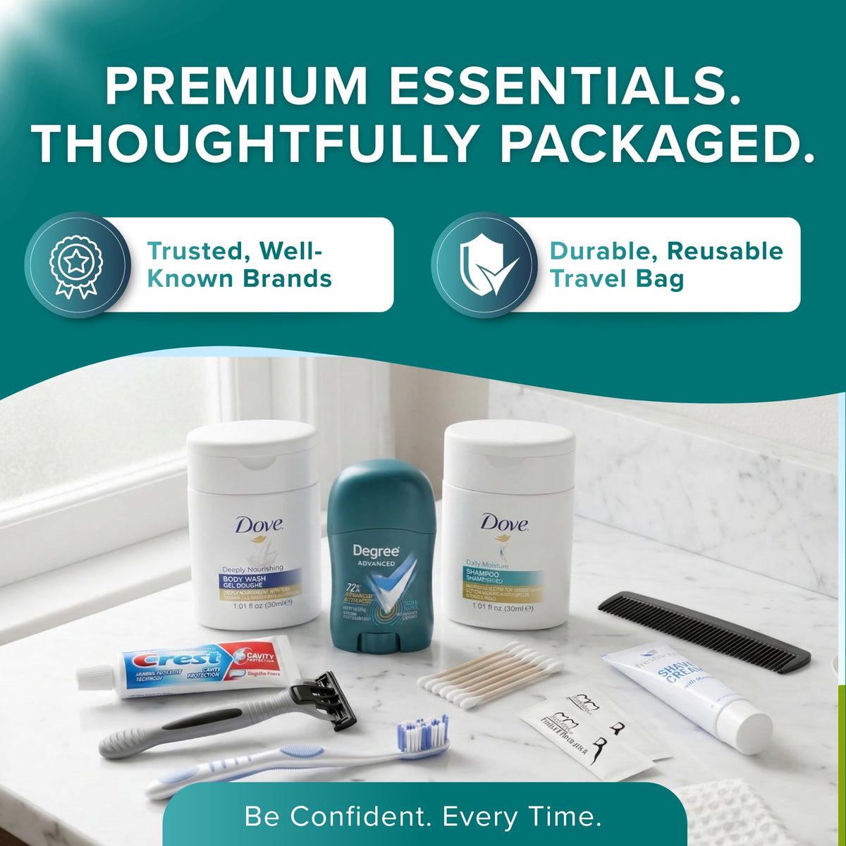 Clear zippered bag containing Stuhrling Bottle hygiene kit