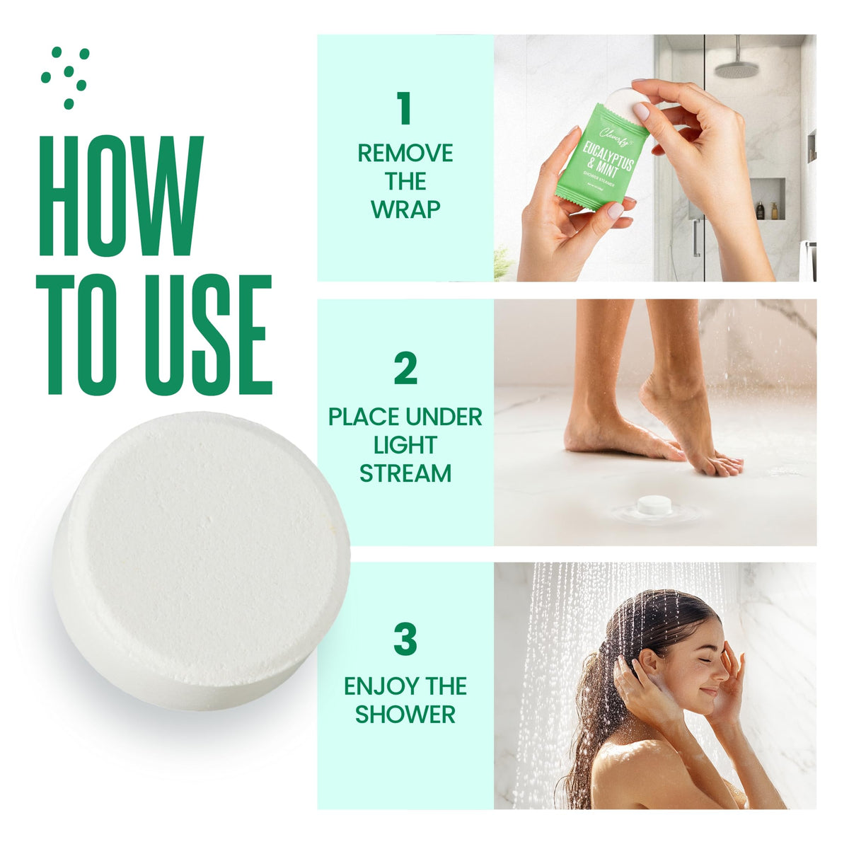 CLEVERFY Eucalyptus Shower Steamers with steam rising