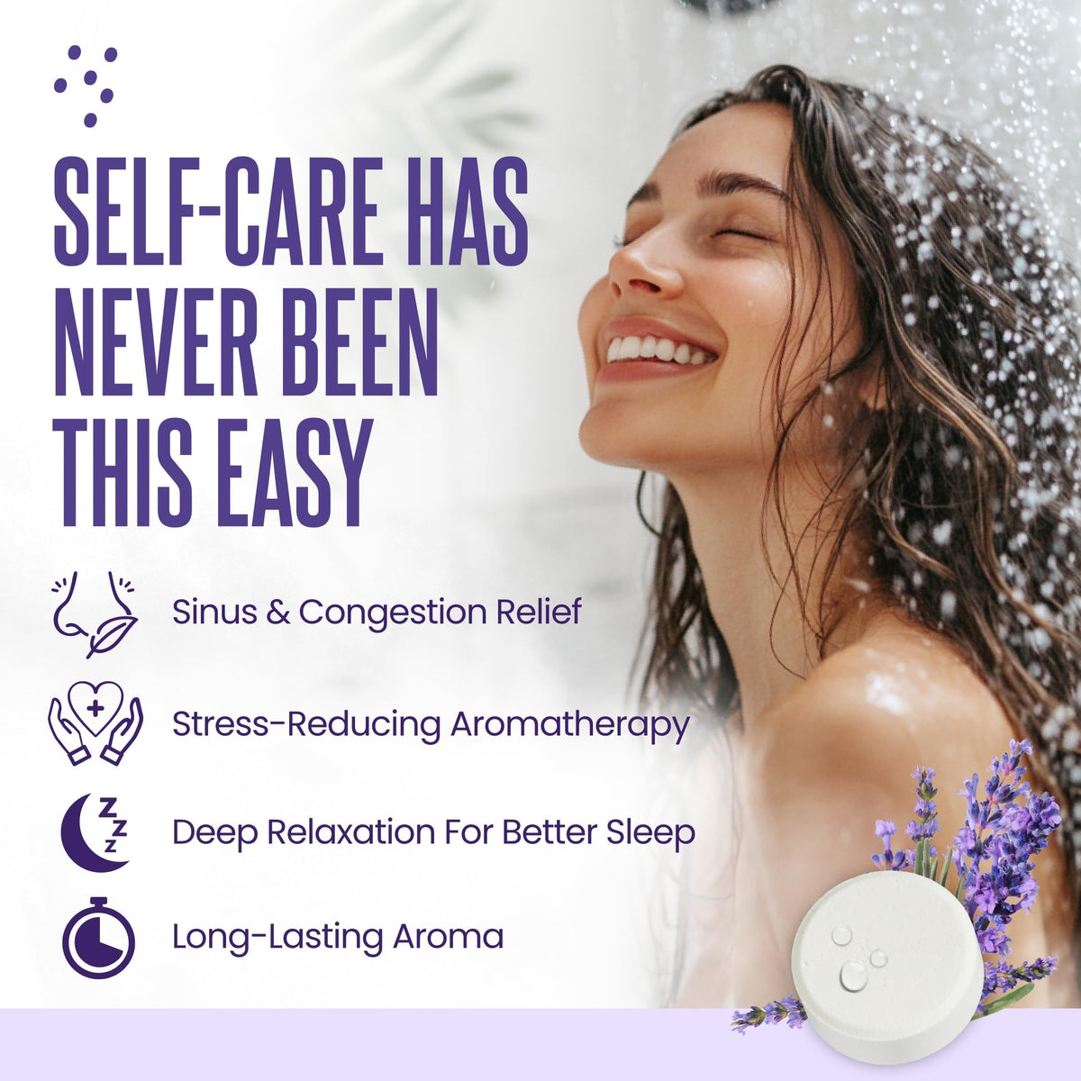 CLEVERFY Lavender Shower Steamers individual tablet close-up