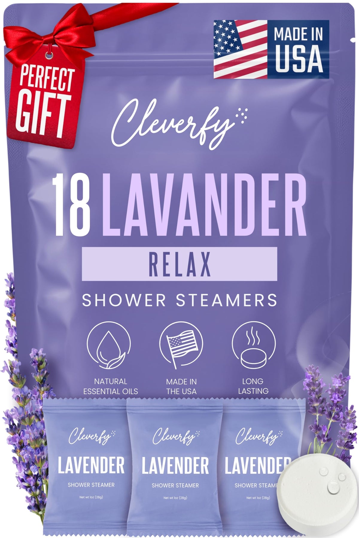 CLEVERFY Lavender Shower Steamers package front view
