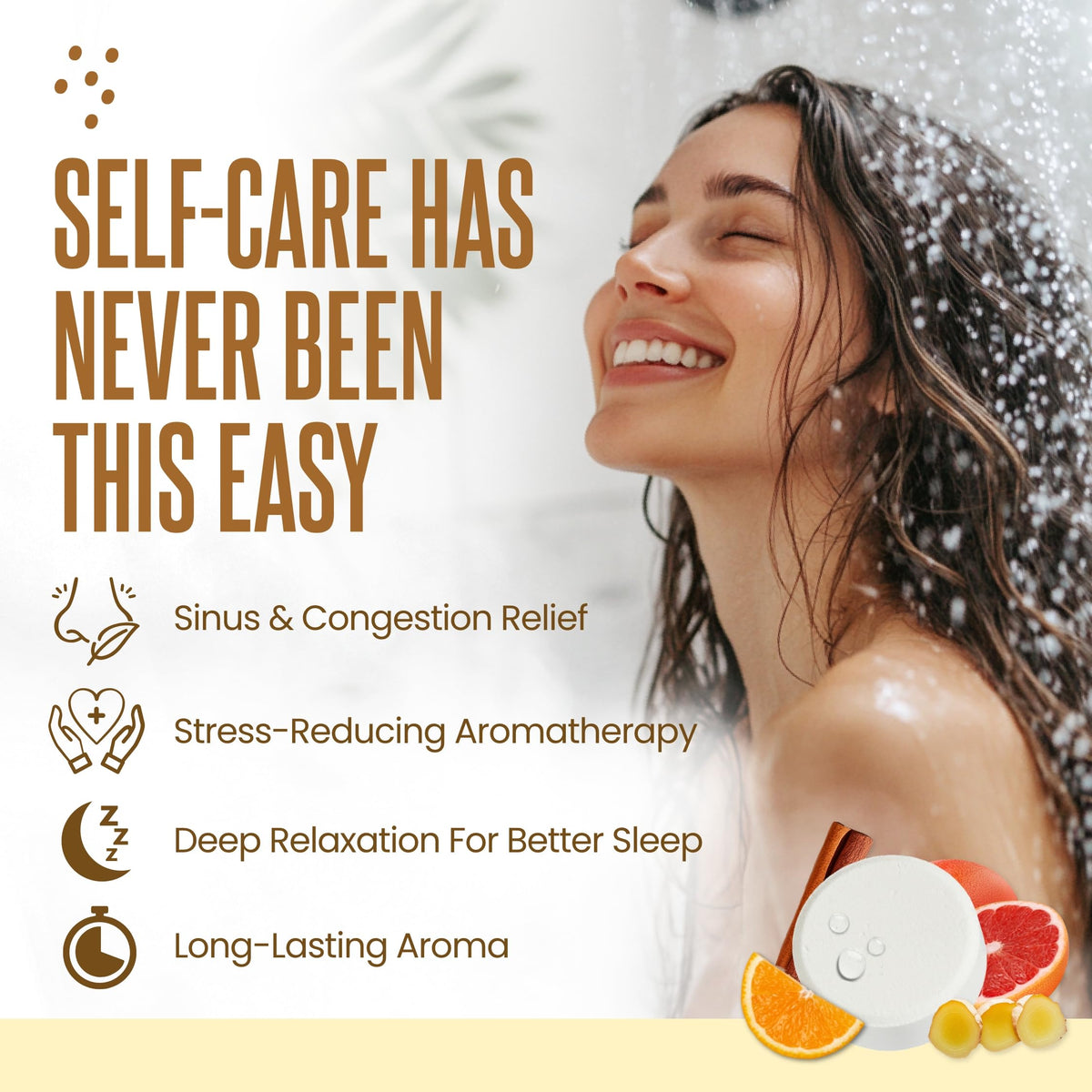 CLEVERFY shower steamer Orange & Ginger tablet close-up