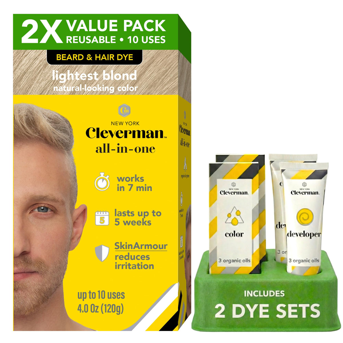 CLEVERMAN 2X Hair & Beard Dye Lightest Blond front view