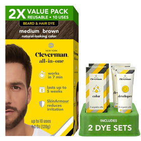 CLEVERMAN 2X Hair & Beard Dye Medium Brown front view