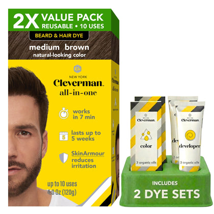 CLEVERMAN 2X Hair & Beard Dye Medium Brown front view