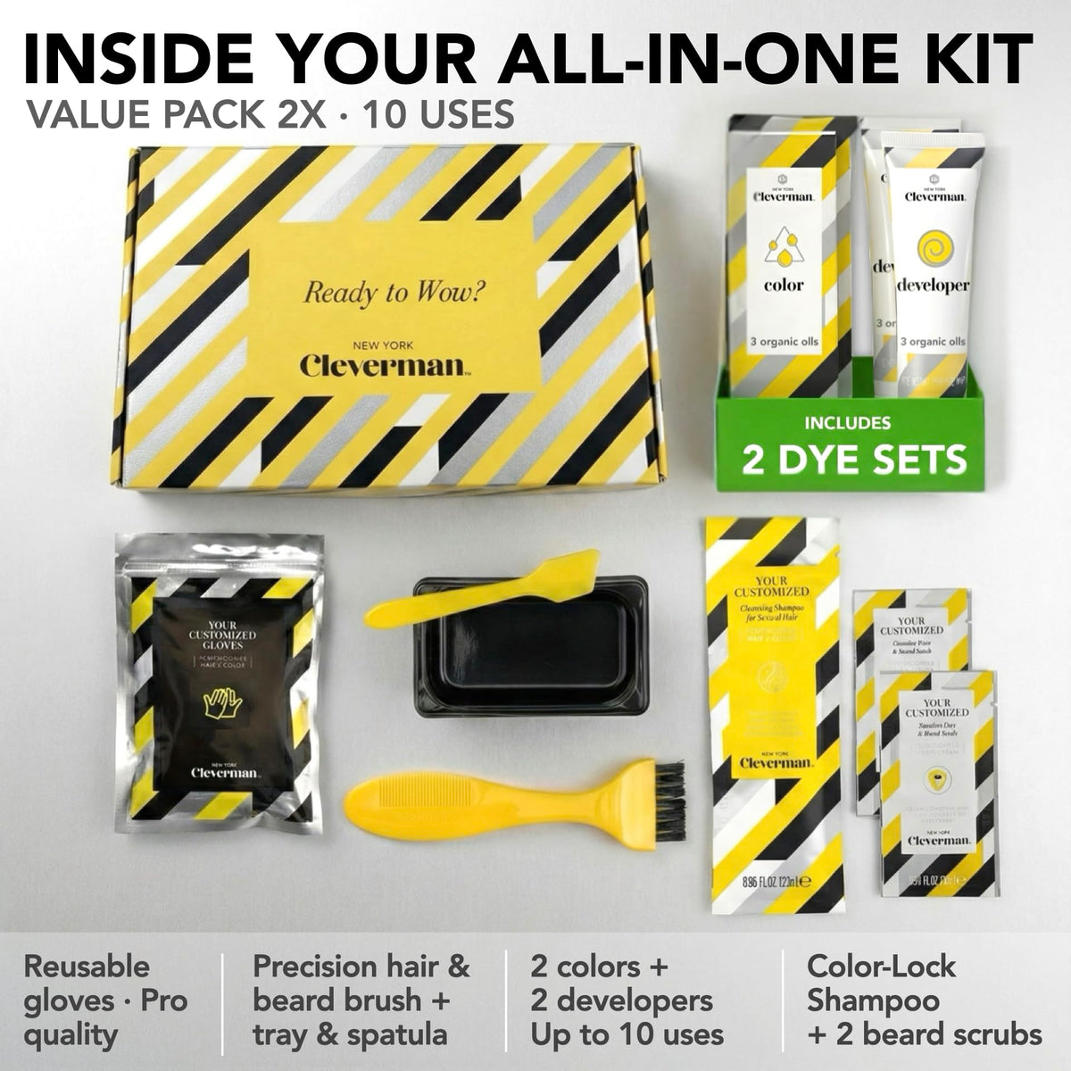 CLEVERMAN 2X Hair Dye packaging and instructions